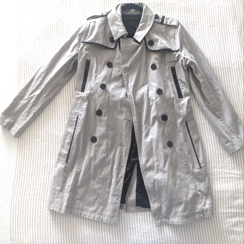 The Kooples Trench Coat With Leather Trim Size 38